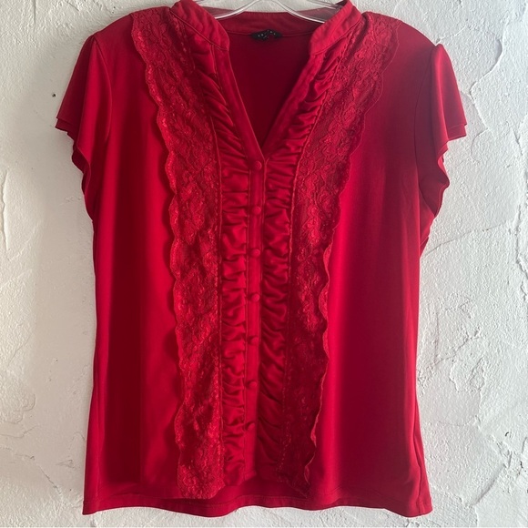 Ispiri Tops - Ispiri Chic Red Lace Accent Blouse Size Large